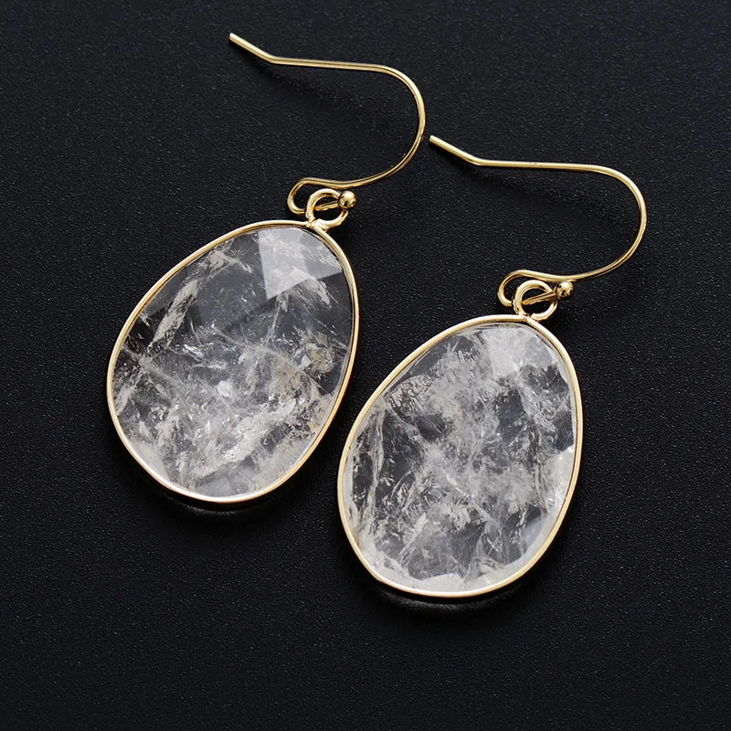 Close-up of Natural Stone and Gold Plated Earrings